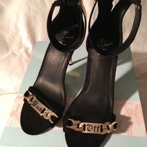 Jeffrey Campbell black and gold chain malice heel